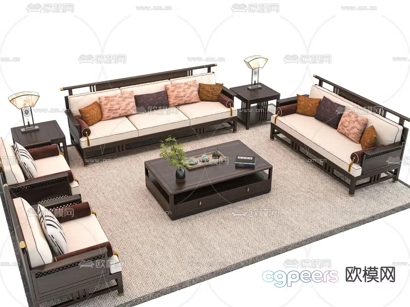 New Chinese style modular sofa 3d model