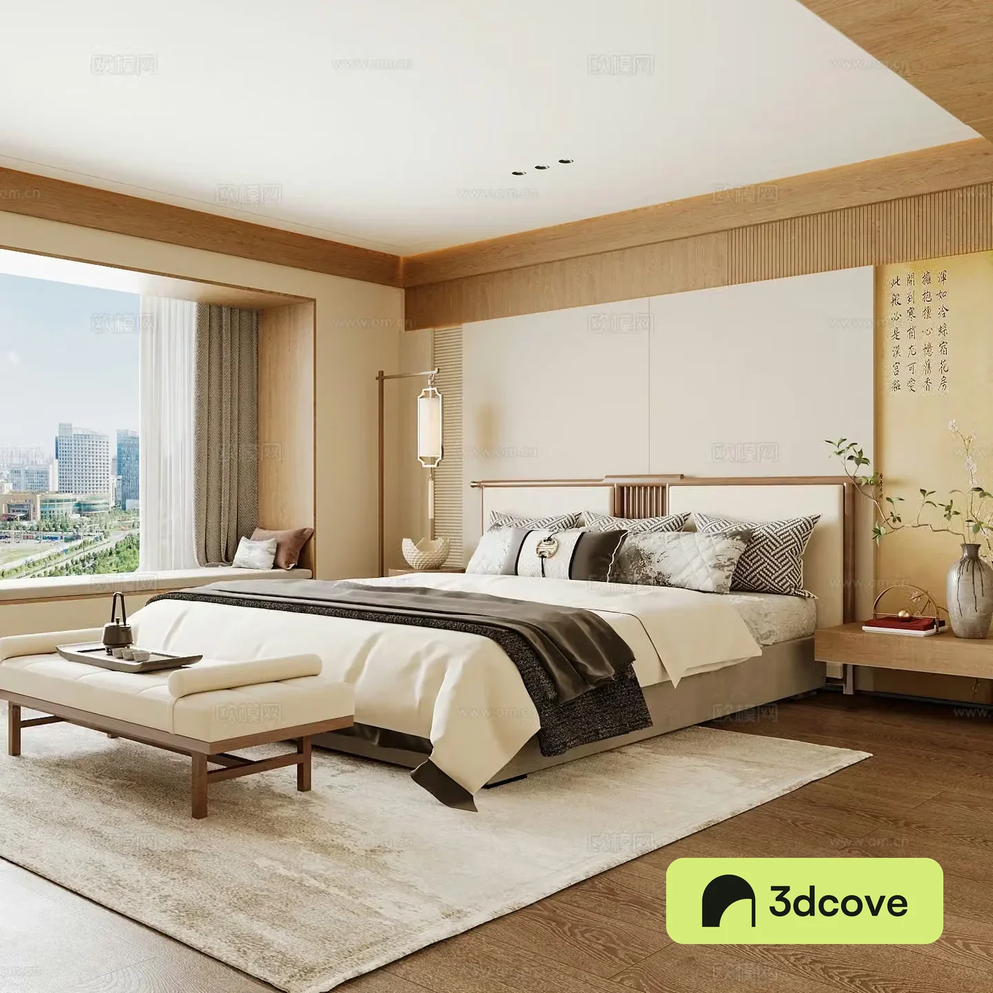 New Chinese style home bedroom Song family aesthetic bedroom Song style bedroom New Chinese style double bed