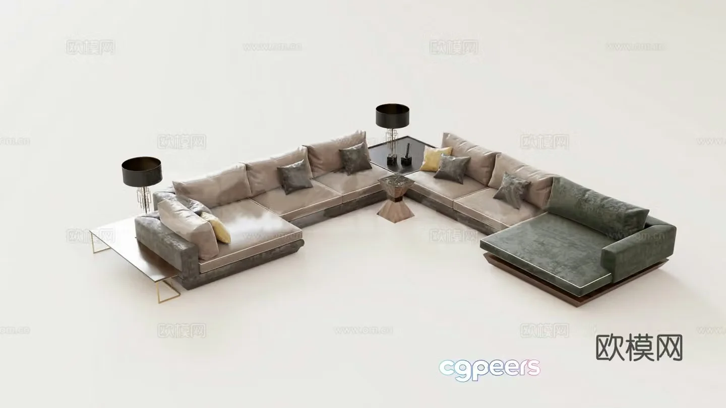 Italian light luxury multi-person sofa 3D model