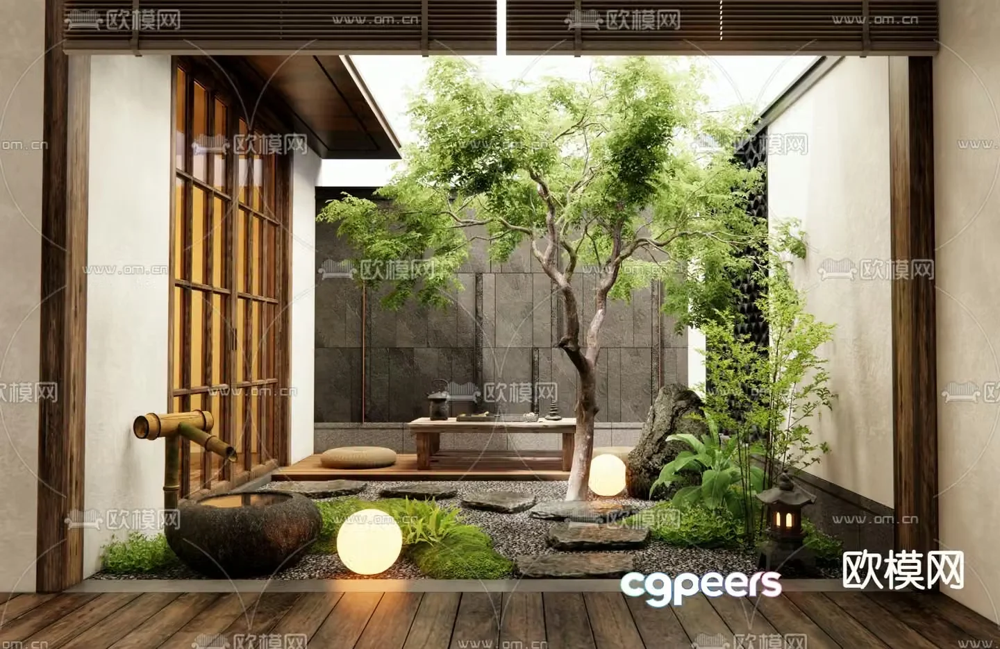 Japanese courtyard garden villa courtyard 3d model