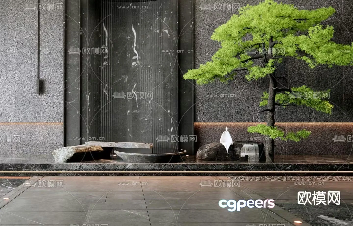 Landscape sketch landscape wall water feature flowing water stone 3D model