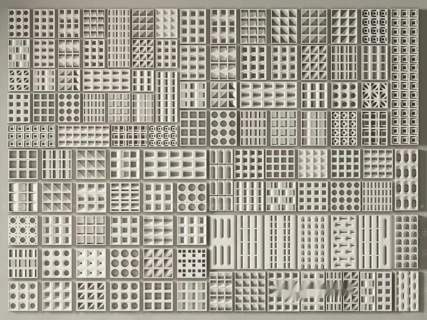 A Large Grid Of White Tiles With Various Patterns And Designs 3D Model – 1315 – VRAY Render