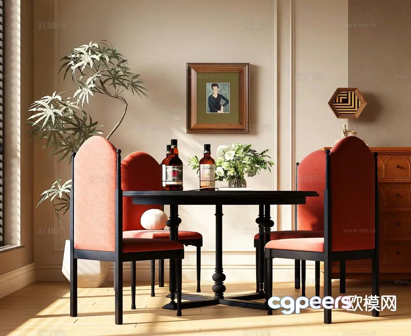 French dining table and chairs 3d model