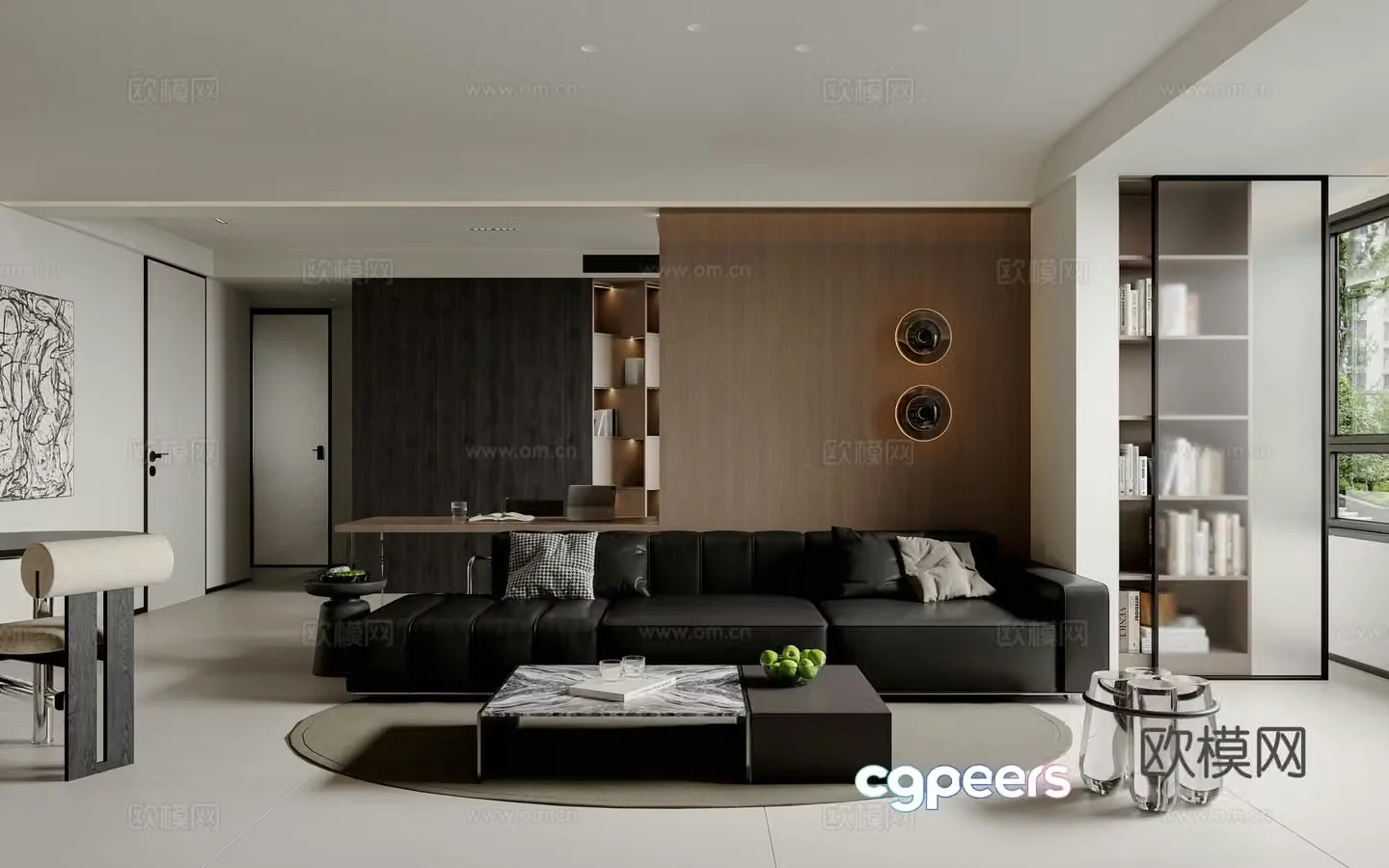 Modern light luxury living restaurant open study room 3D model