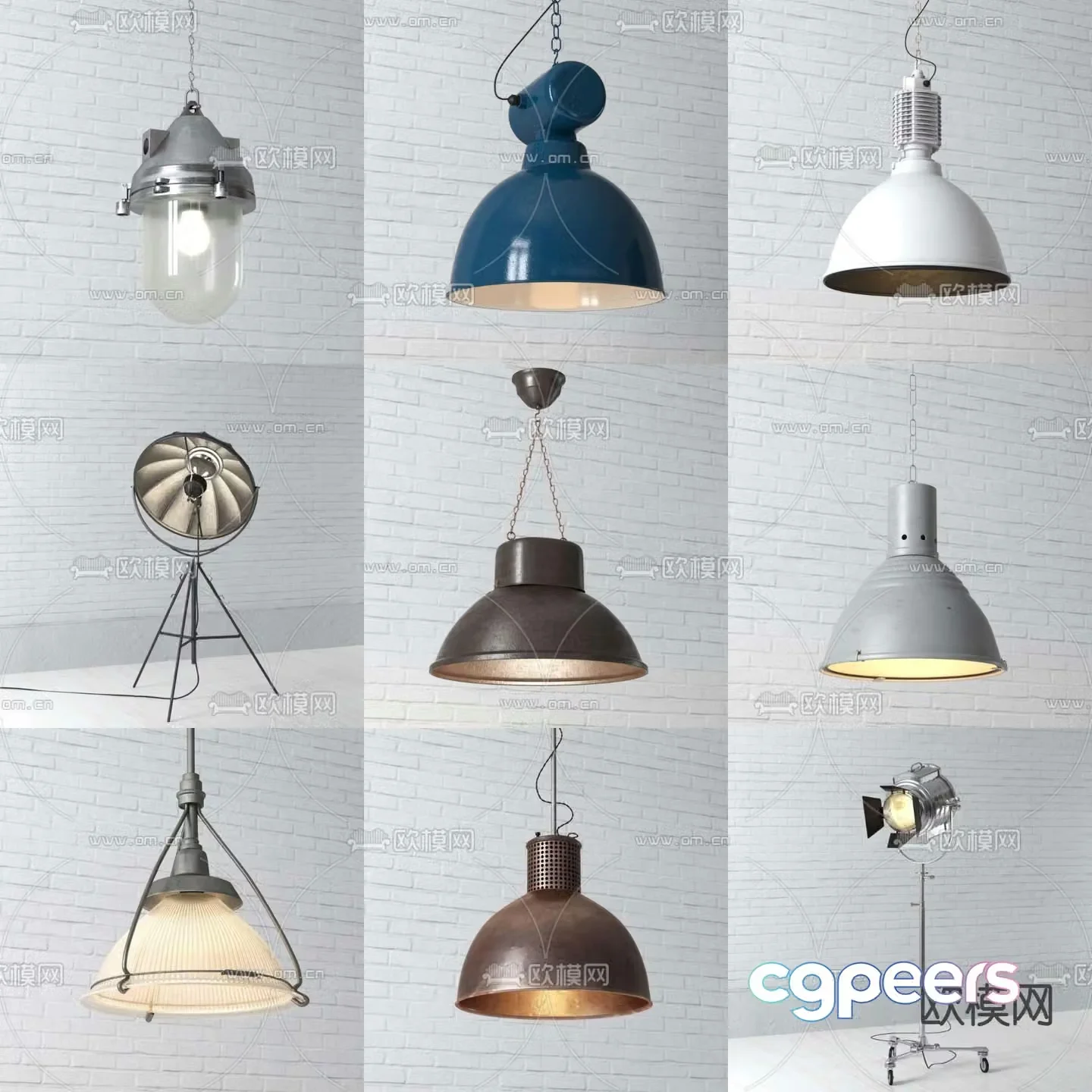 Industrial style chandelier Floor lamp Fill light 3D model