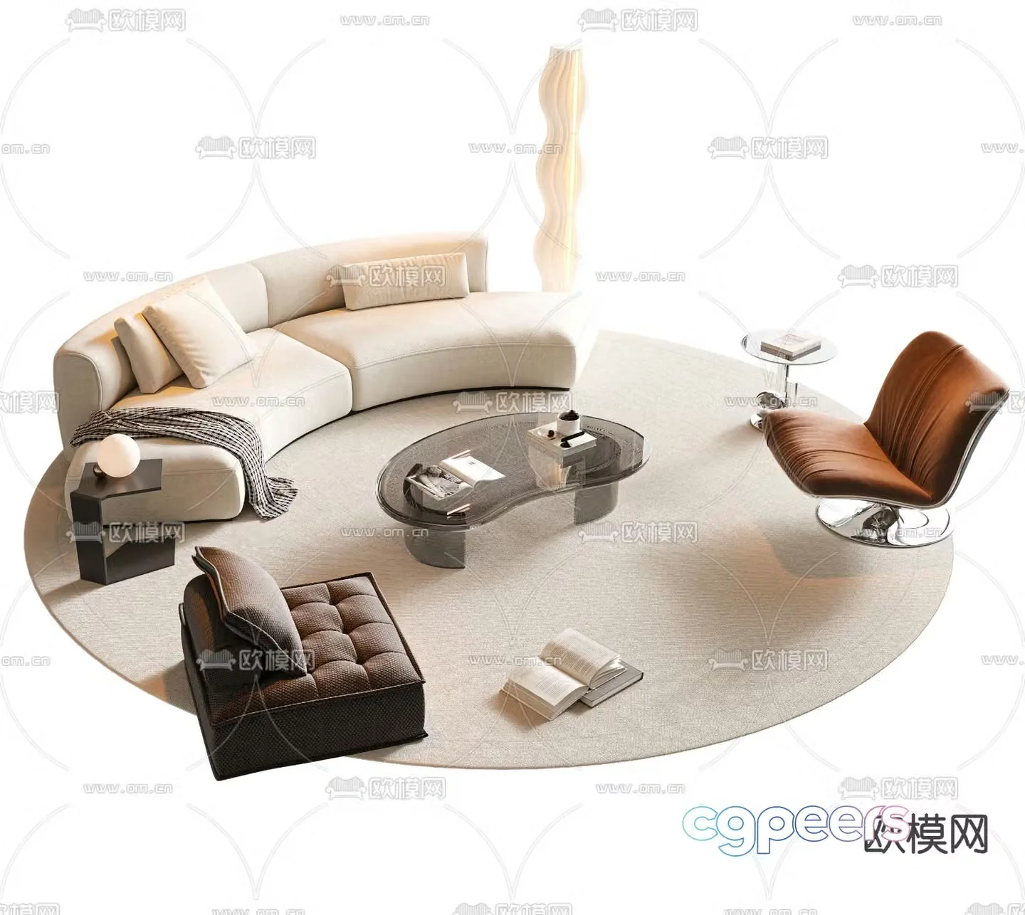 Cream style modular sofa curved sofa 3d model