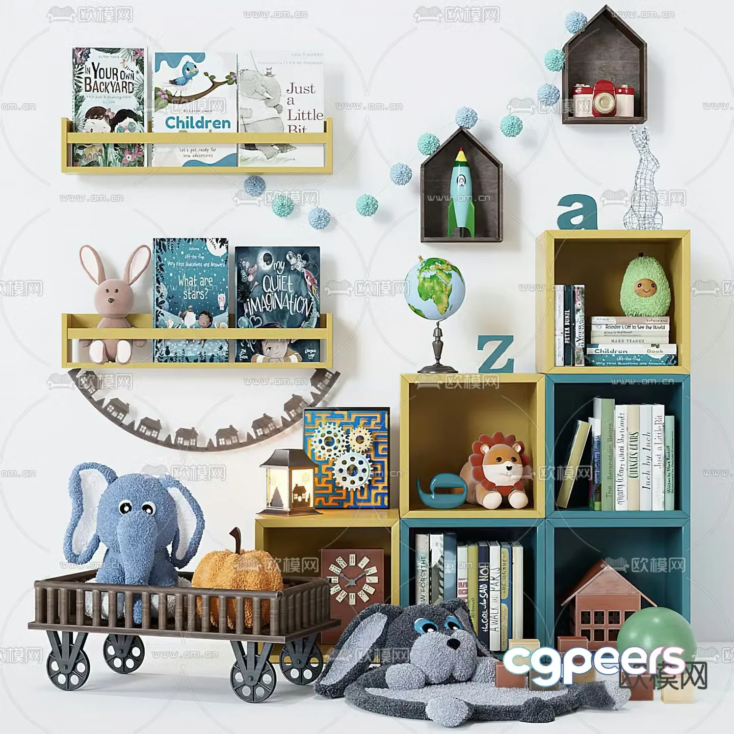 Modern children’s bookcase toy 3d model