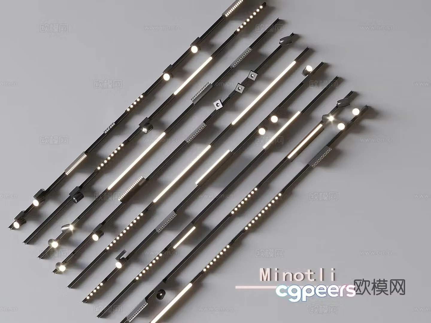 Magnetic track light linear lamp surface-mounted downlight spotlight combination 3D model