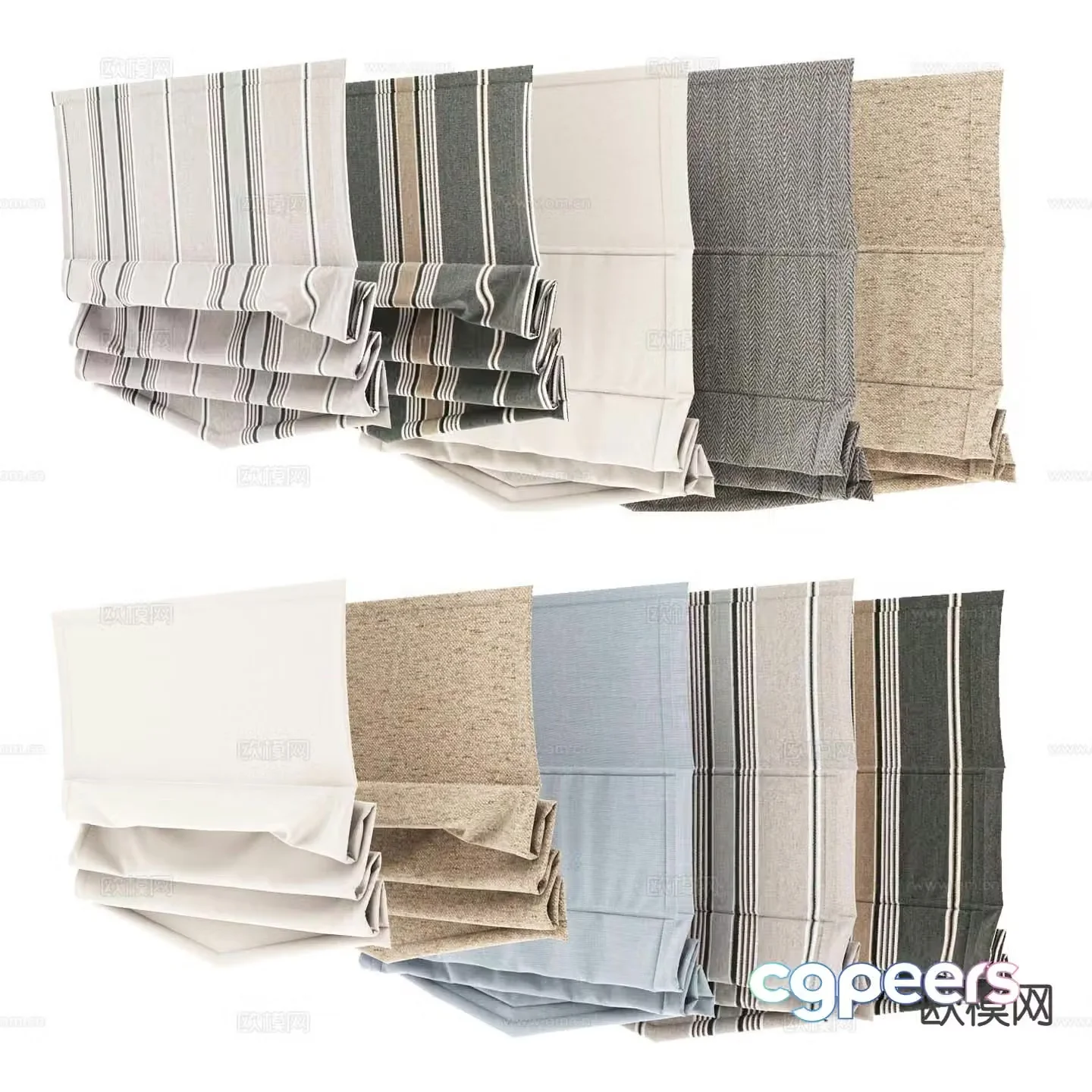 Plain curtains roller blinds Roman blinds 3D model