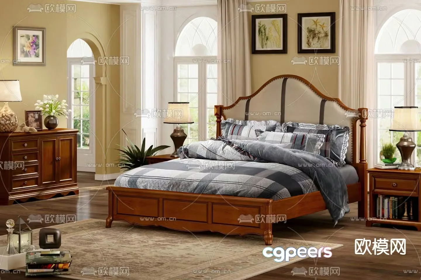 American double bed 3d model