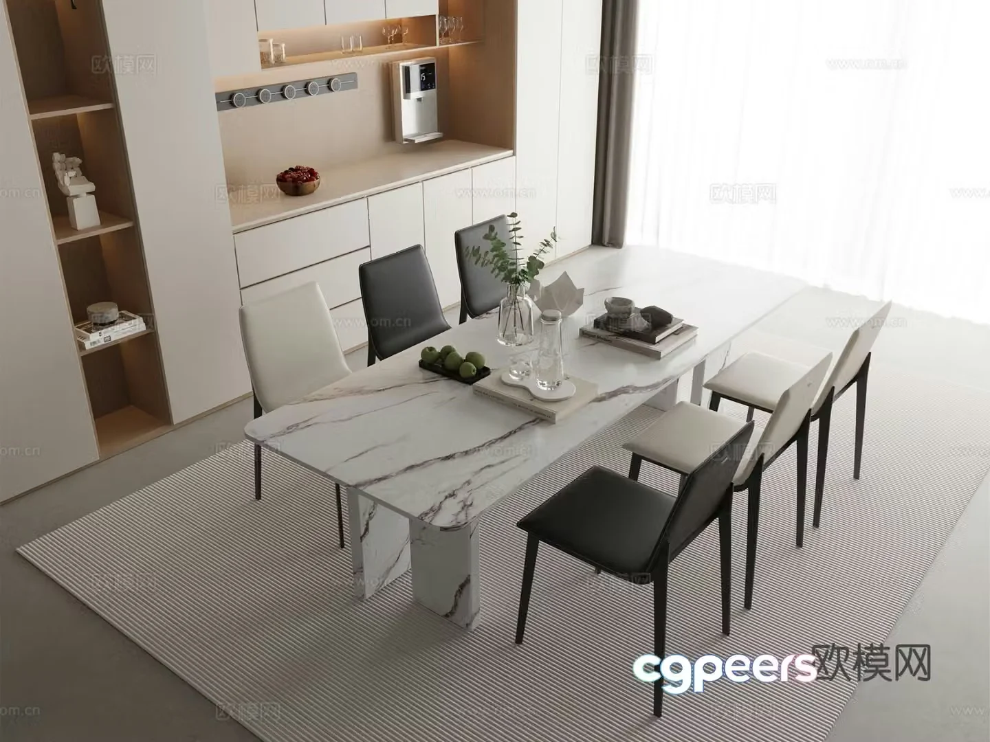 Modern dining table and chairs 3d model