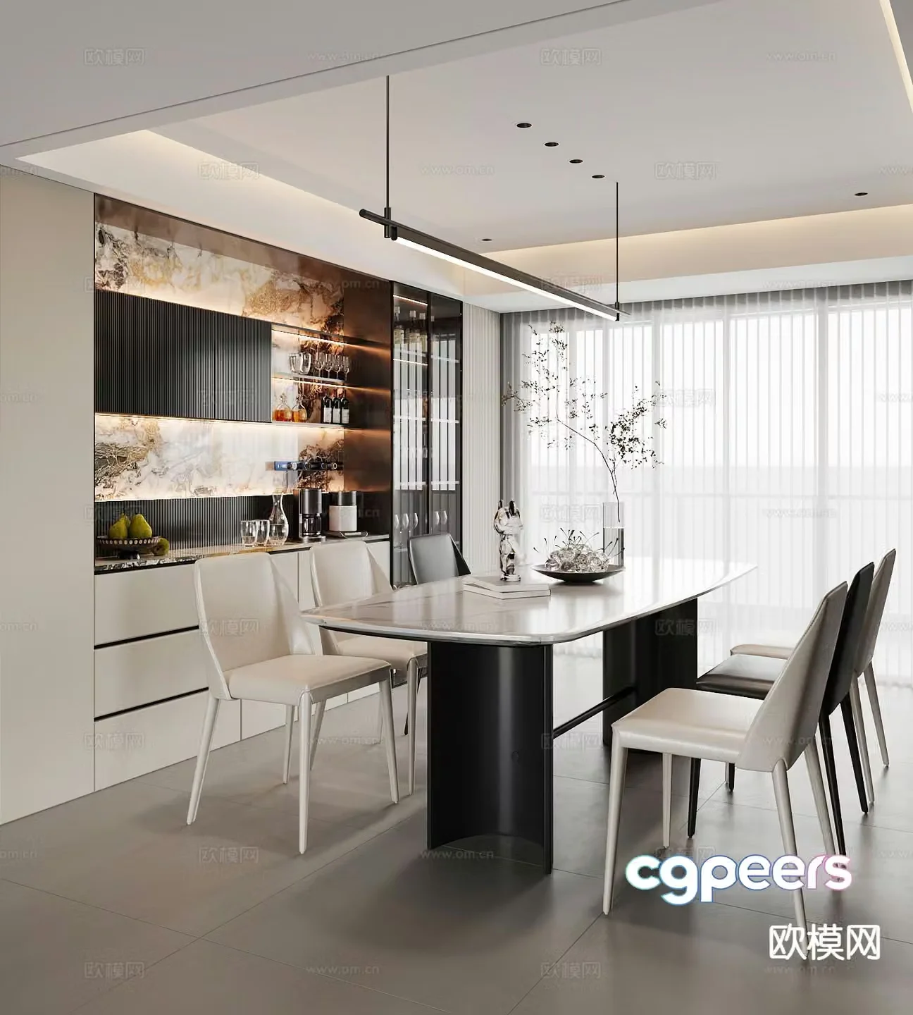 Modern minimalist restaurant 3d model