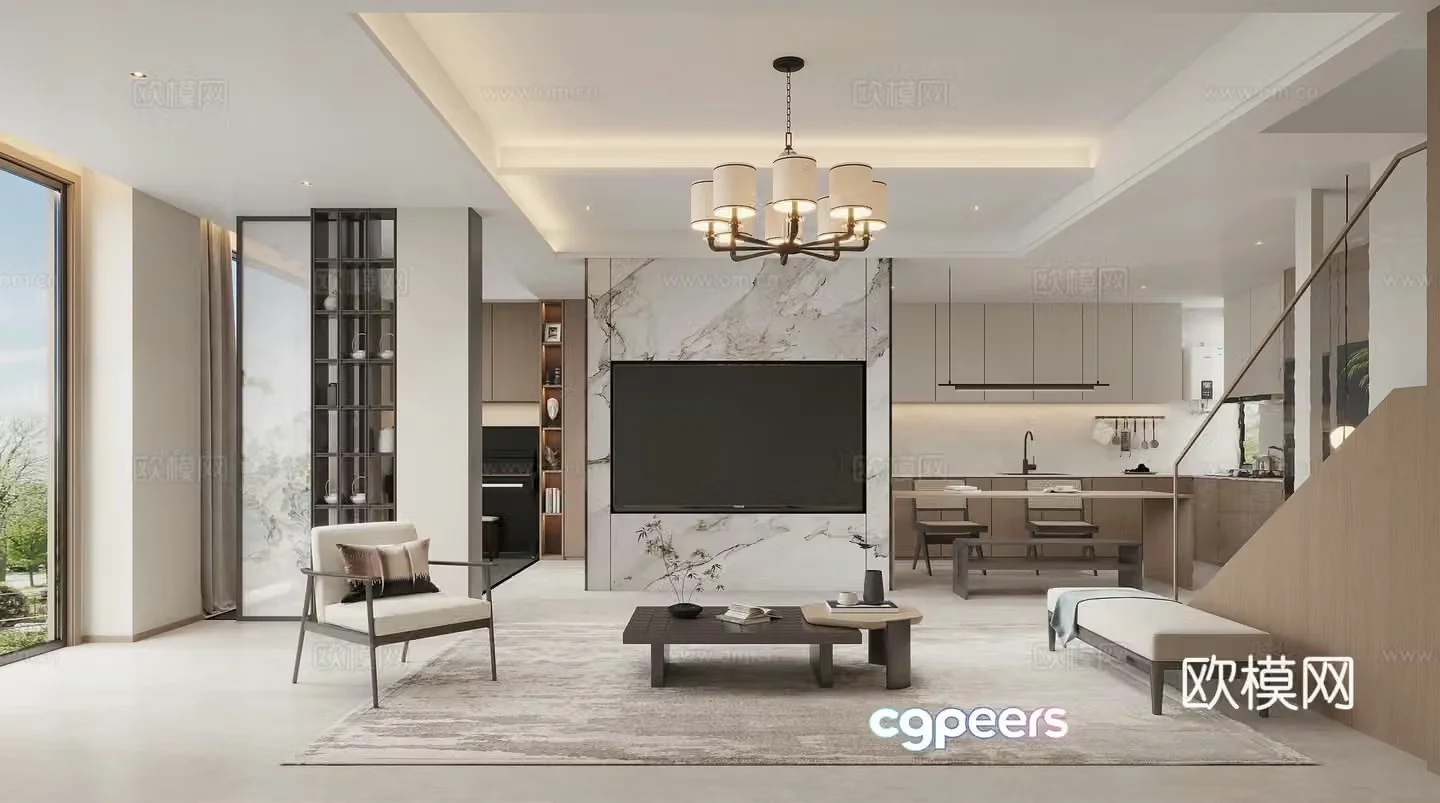 Modern living room dining room 3d model