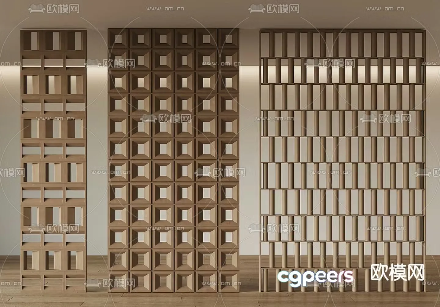 New Chinese-style solid wood partition hollow partition 3D model