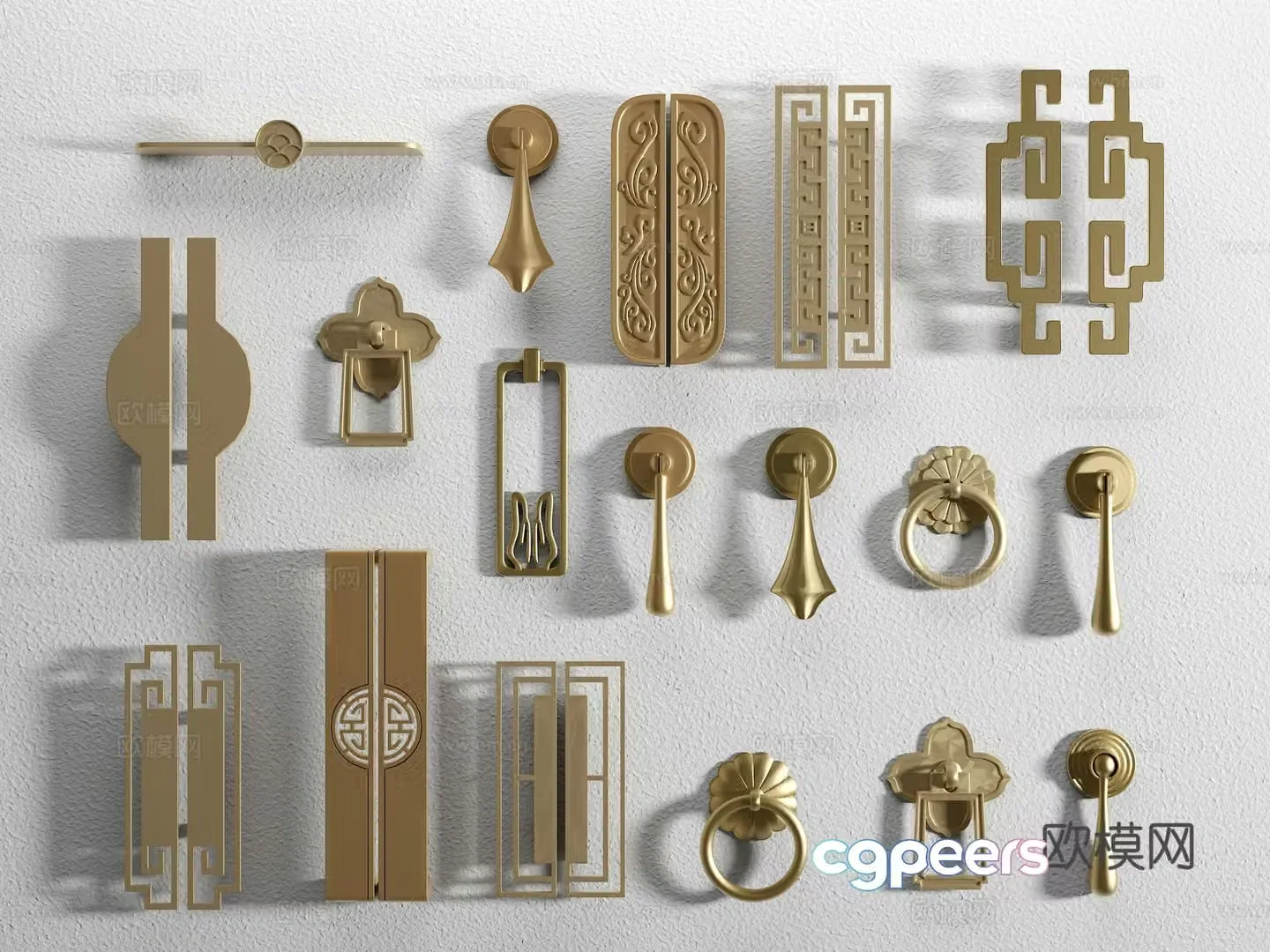 New Chinese style handle brass handle drawer handle classical wardrobe handle bronze cabinet door pull 3D model