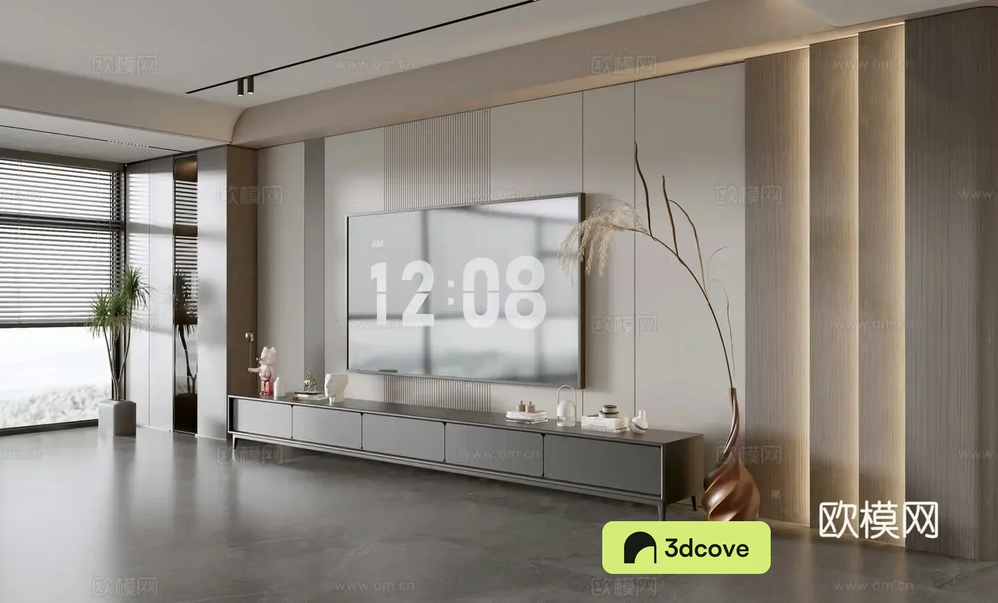Modern simple living room light luxury TV background wall full wall TV cabinet wooden veneer background wall
