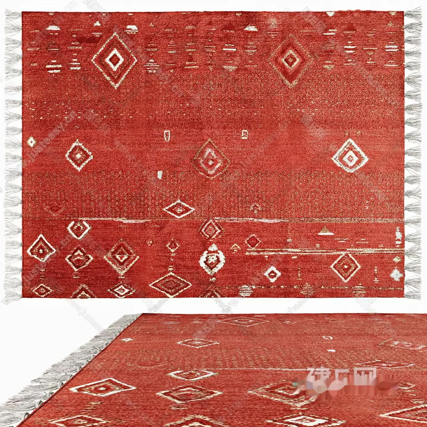Red Rug With White Tassels 3D Model – 12712 – VRAY Render