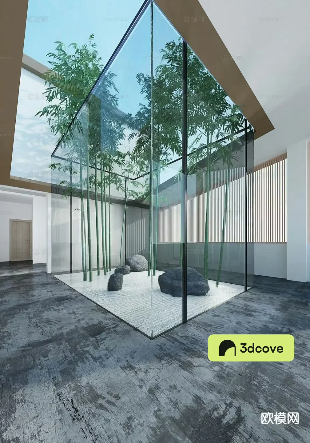 Chinese style glass landscape room dry landscape sketch patio