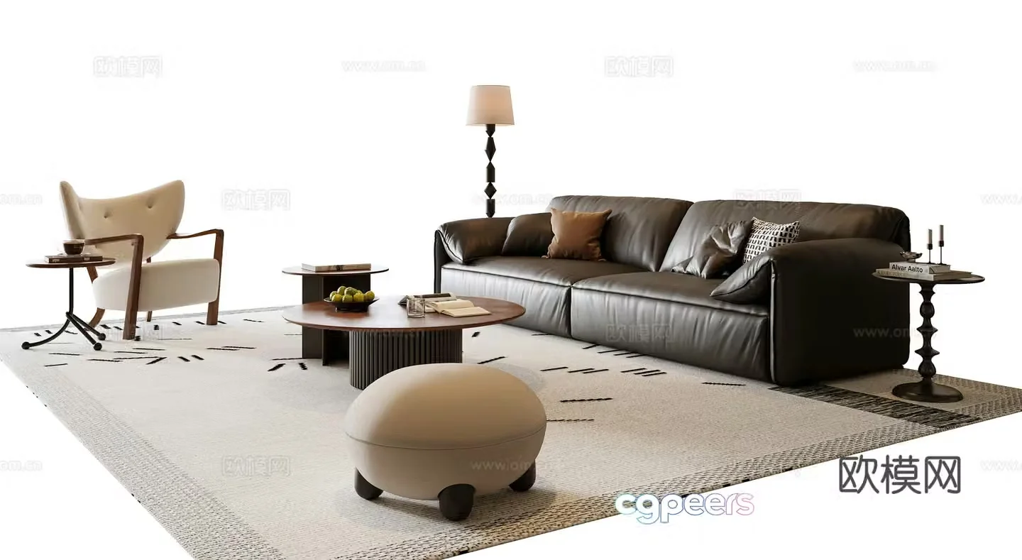 Middle-aged sofa coffee table combination sofa 3D model