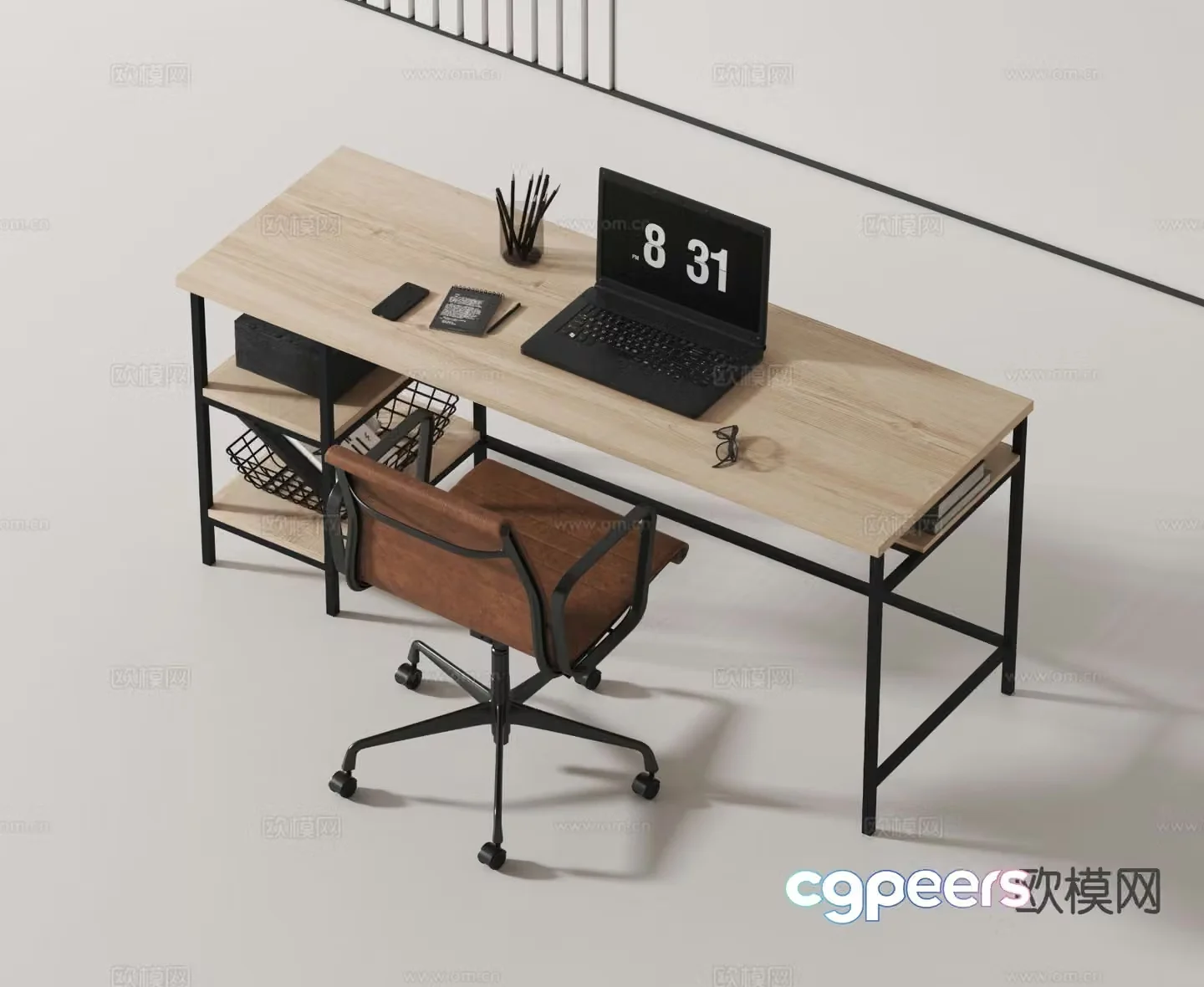 Modern desk and chair computer desk and chair 3d model