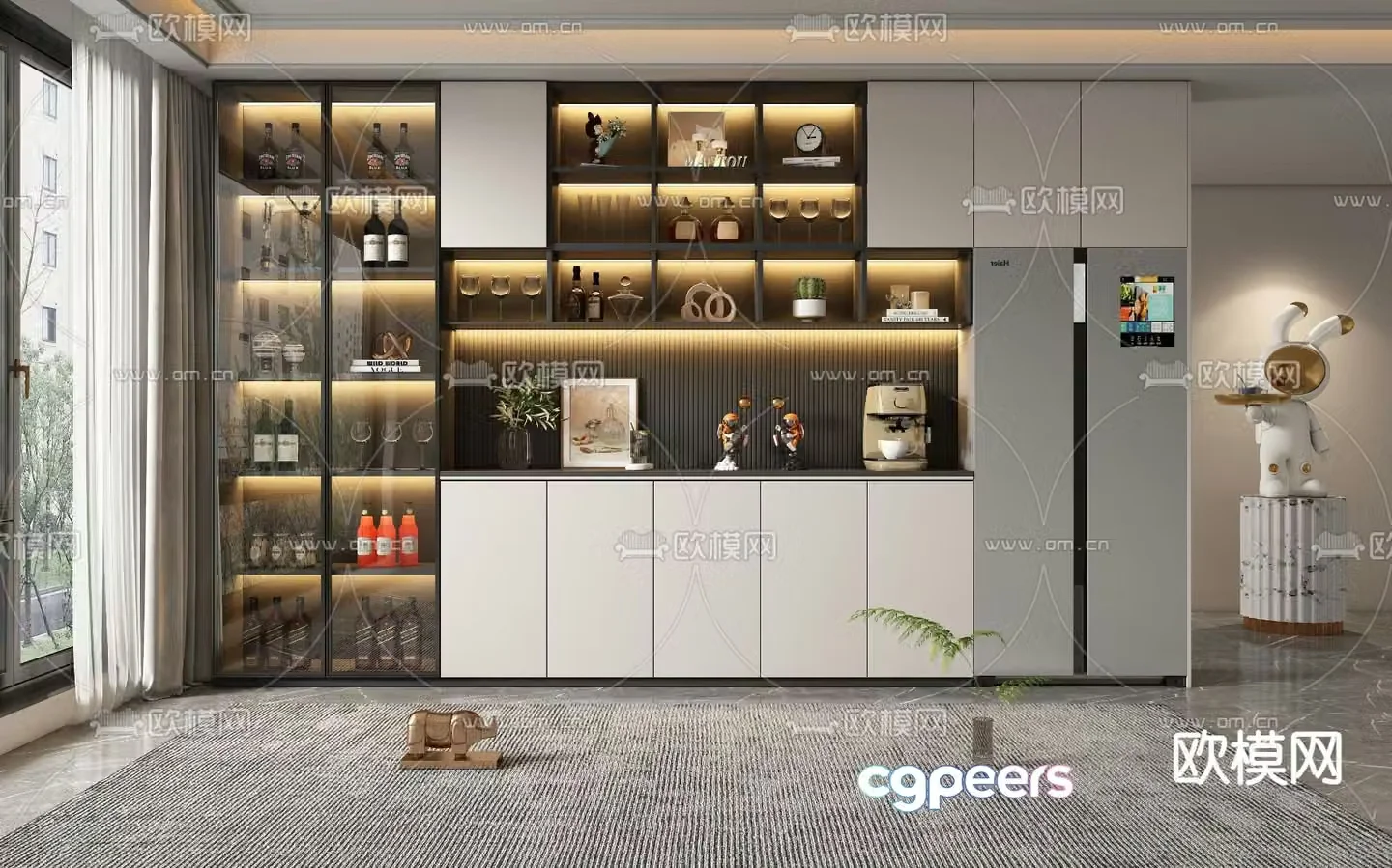 Light luxury wine cabinet sideboard 3D model