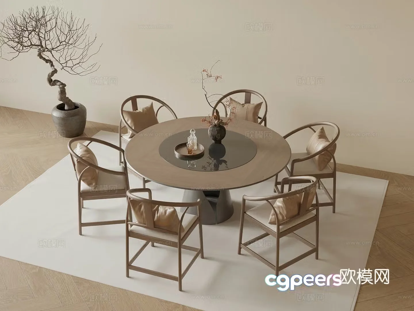New Chinese round dining table and chair 3D model