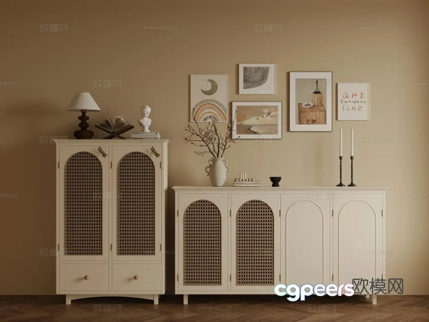 18 French cream style shoe cabinet 3d model