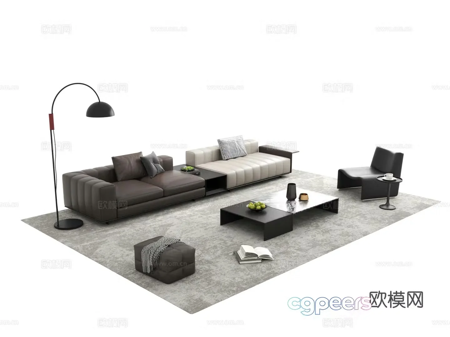 Modern Italian sofa combination rock-panel coffee table sofa coffee table combination multi-person sofa 3D model