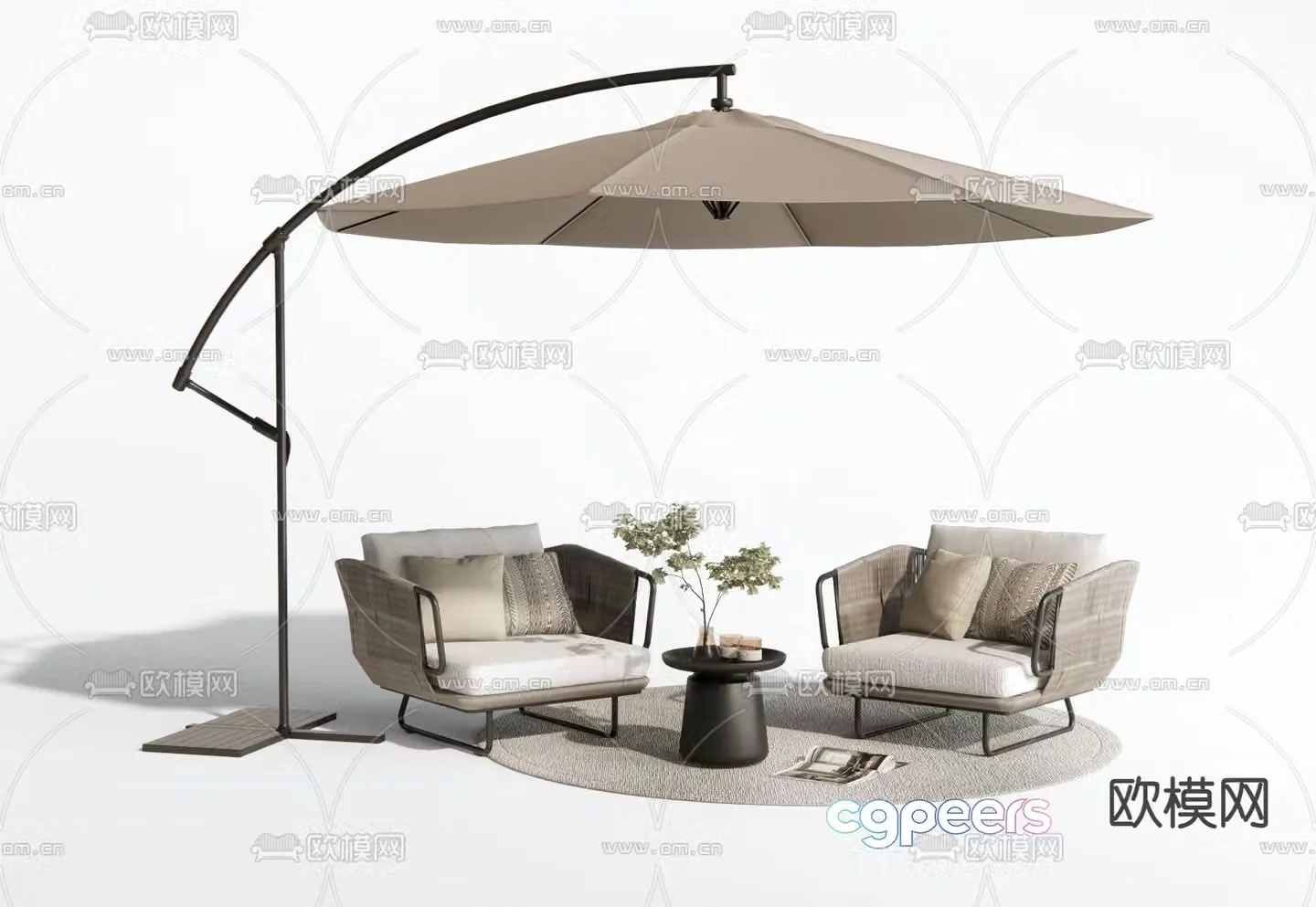 Outdoor sofa rattan sofa parasol 3d model