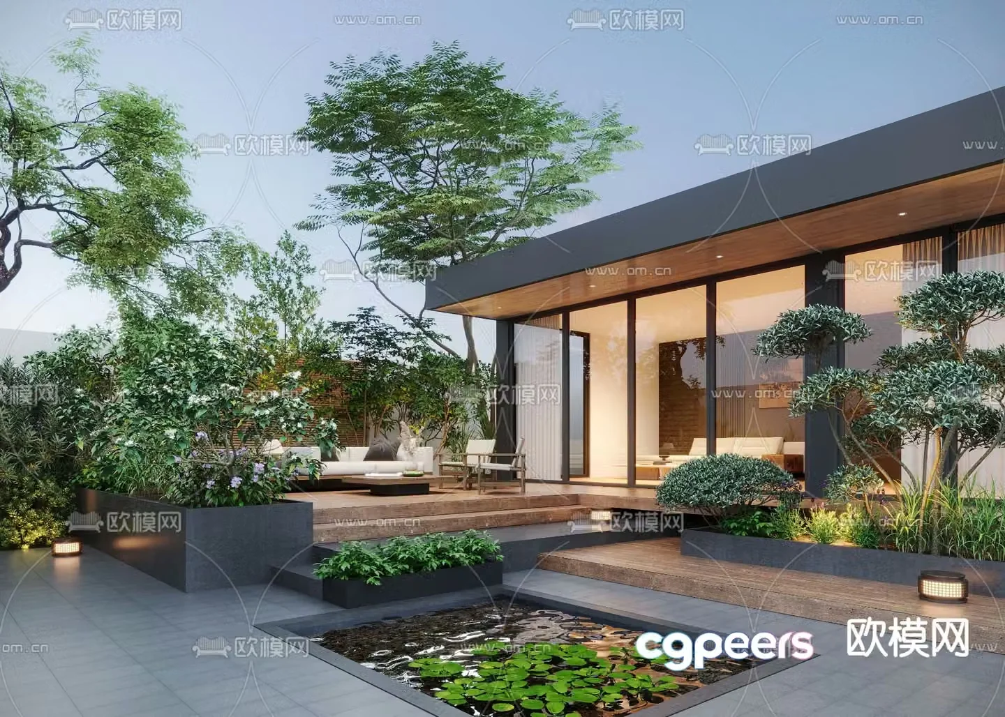 Courtyard landscape leisure courtyard 3d model