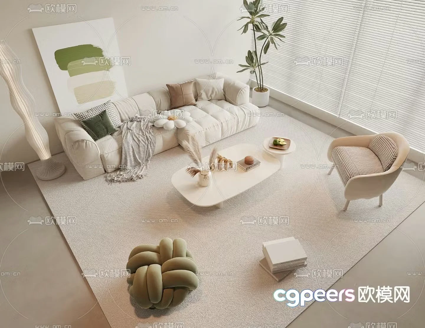 Cream style modular sofa 3d model