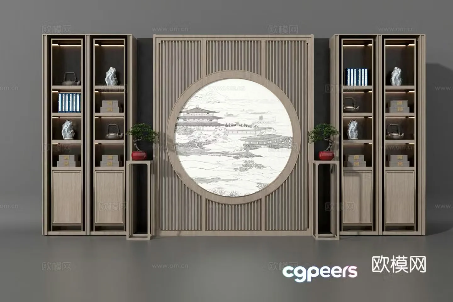 New Chinese style background cabinet sideboard bookcase ornament combination 3D model