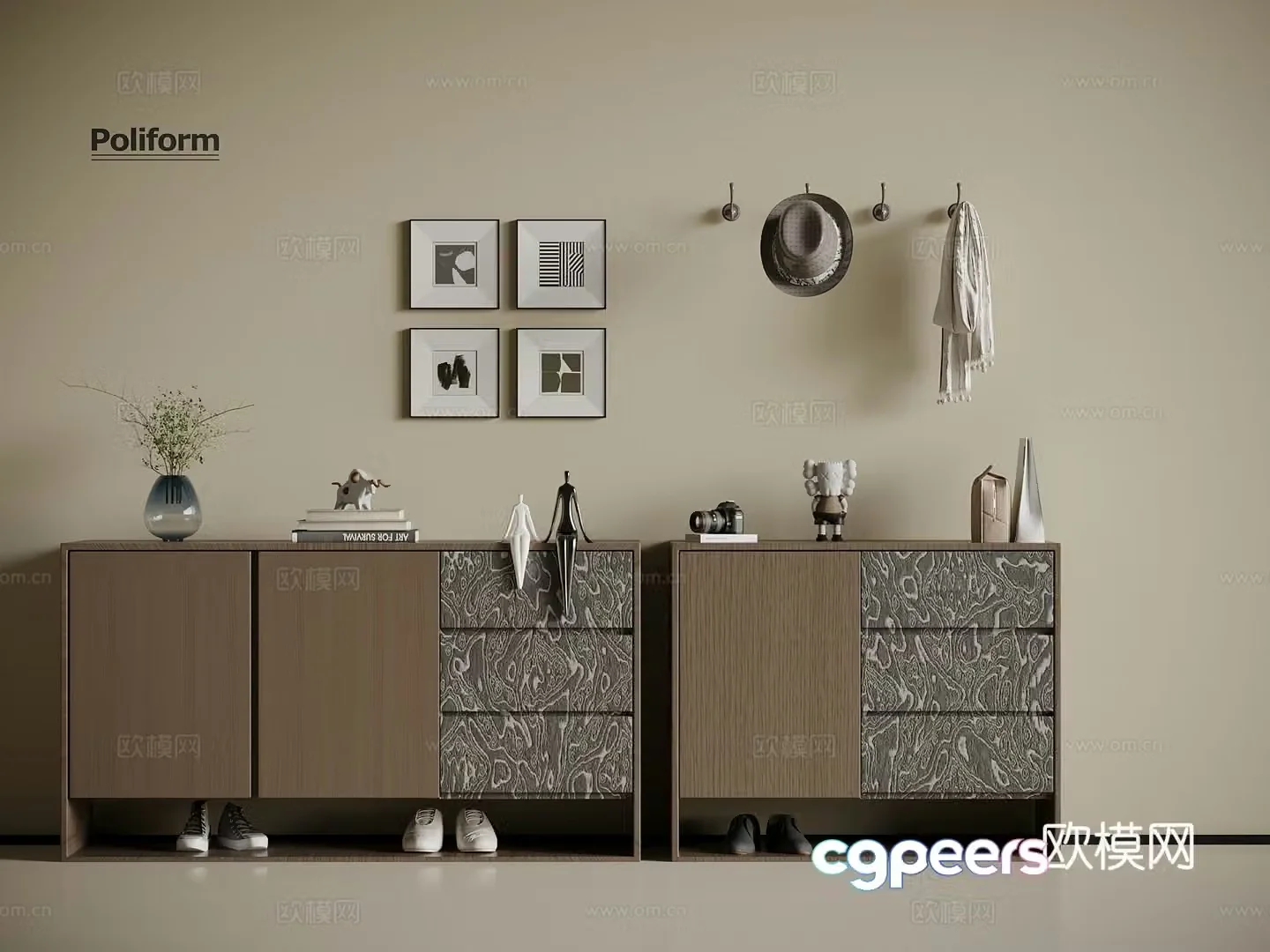 Modern Italian shoe cabinet low cabinet 3d model