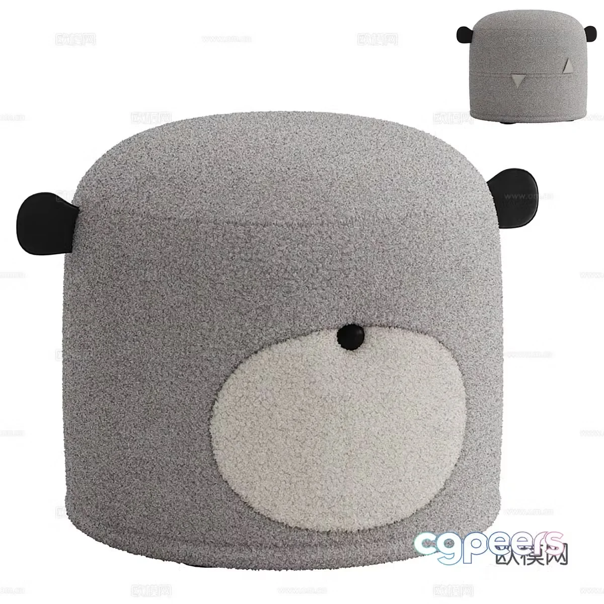 Modern cream style children’s fabric round stool 3d model