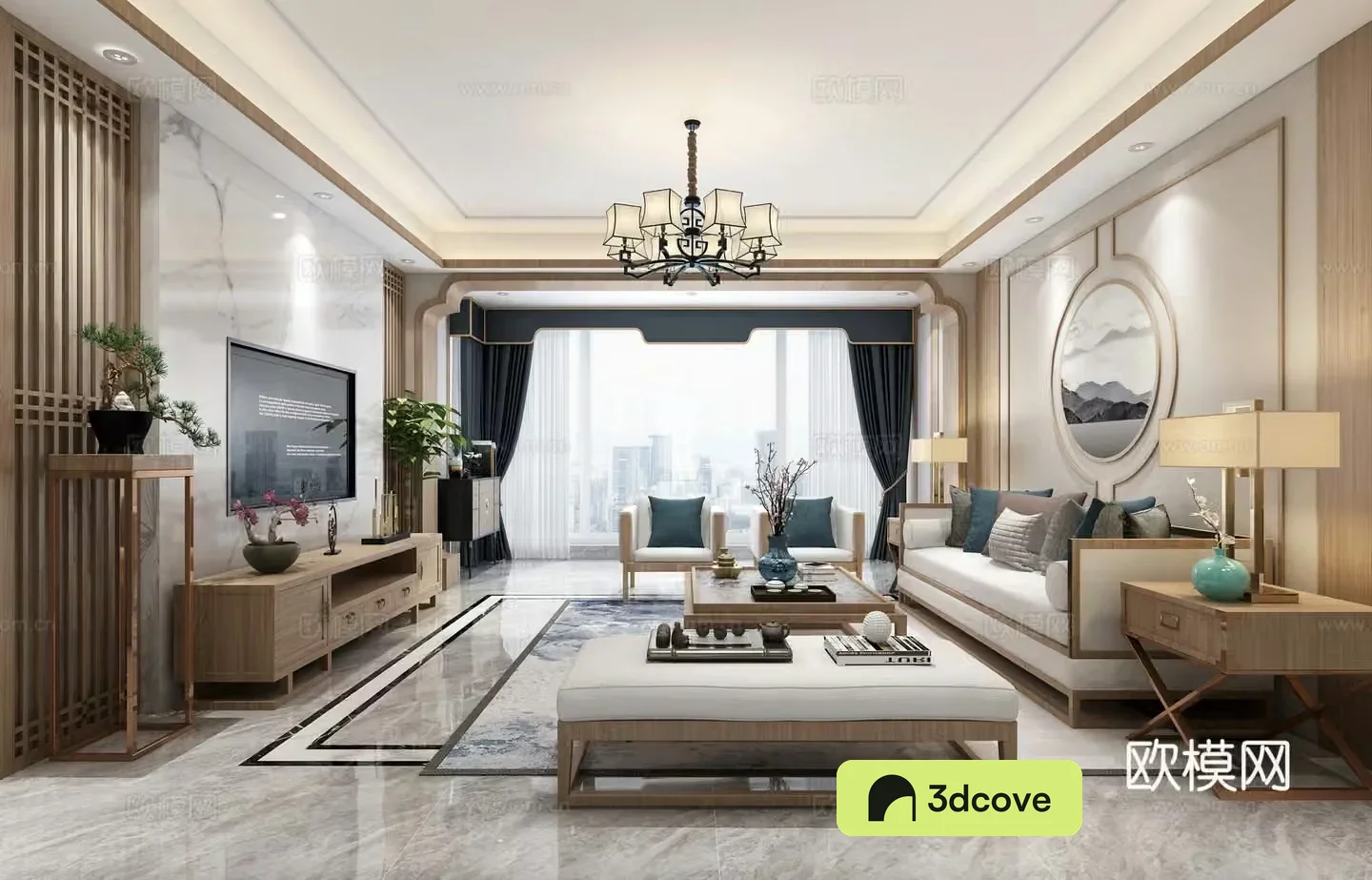 New Chinese style home decoration living and dining room