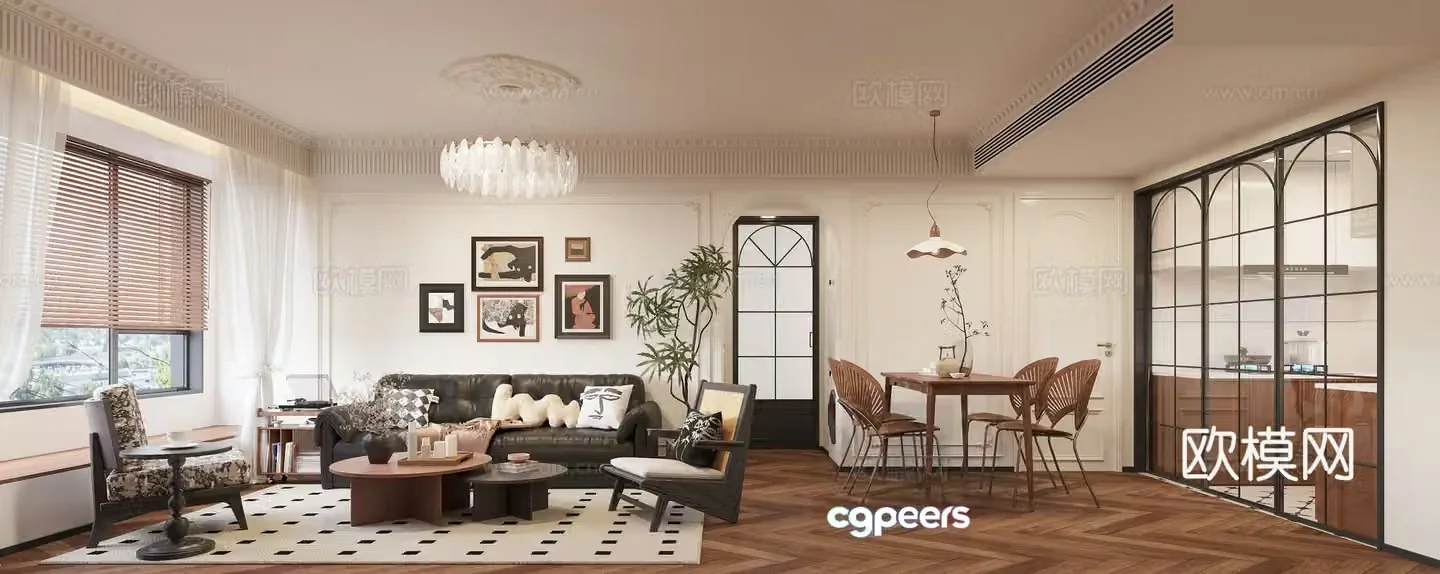 3D model of medieval style living room restaurant