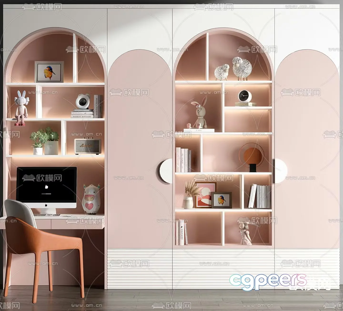 Modern children’s bookcase desk 3d model