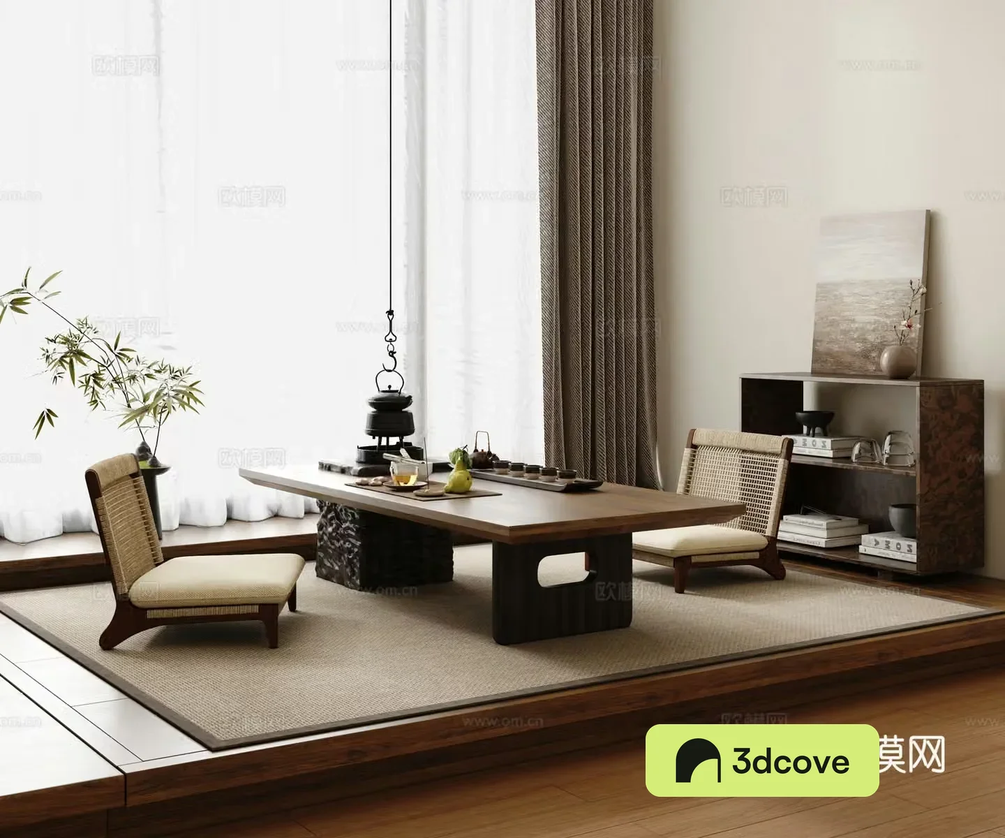 Wasabi Tatami Tea Room Tatami Tea Table and Chair 3D Model