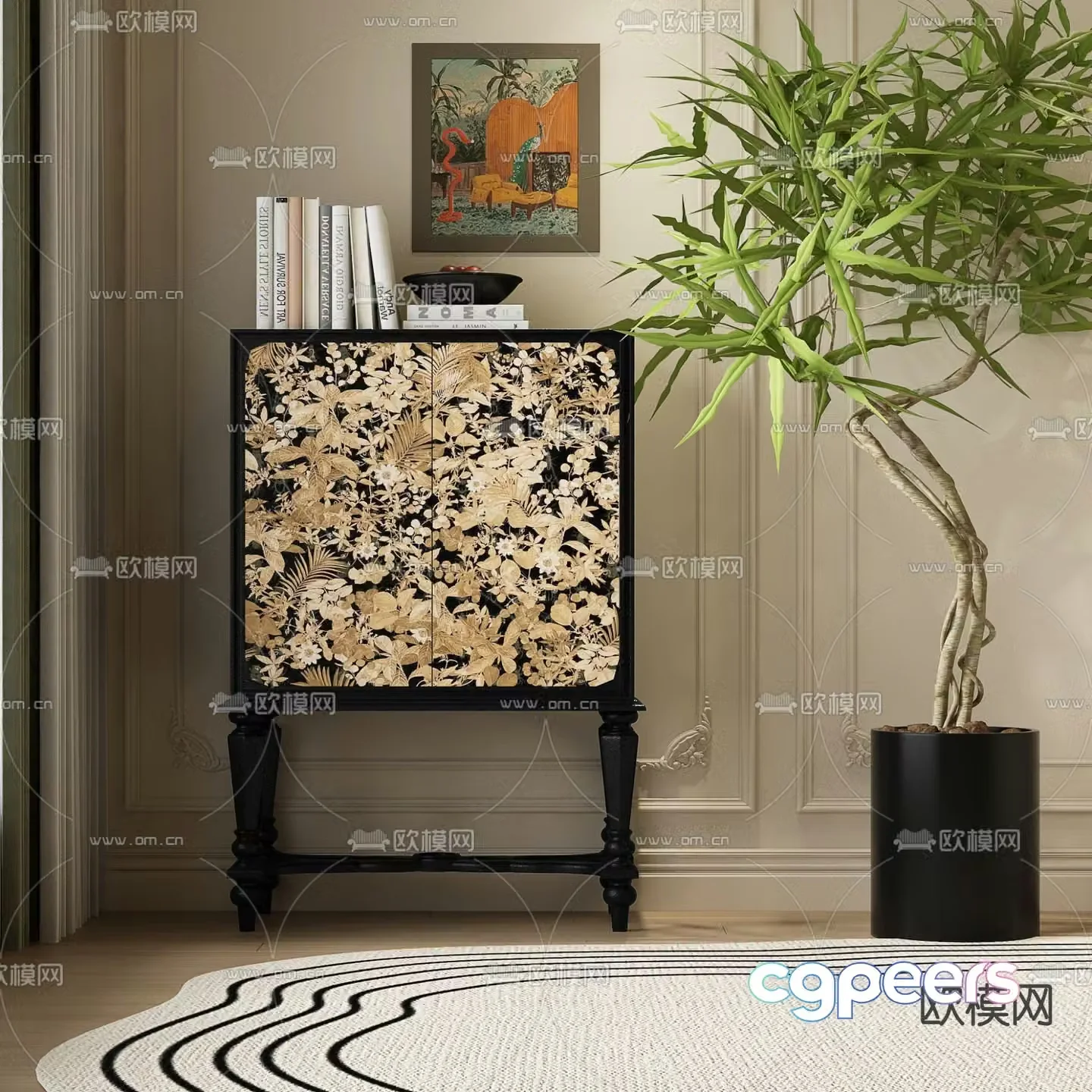 Medieval style chest of drawers high-foot cabinet d model