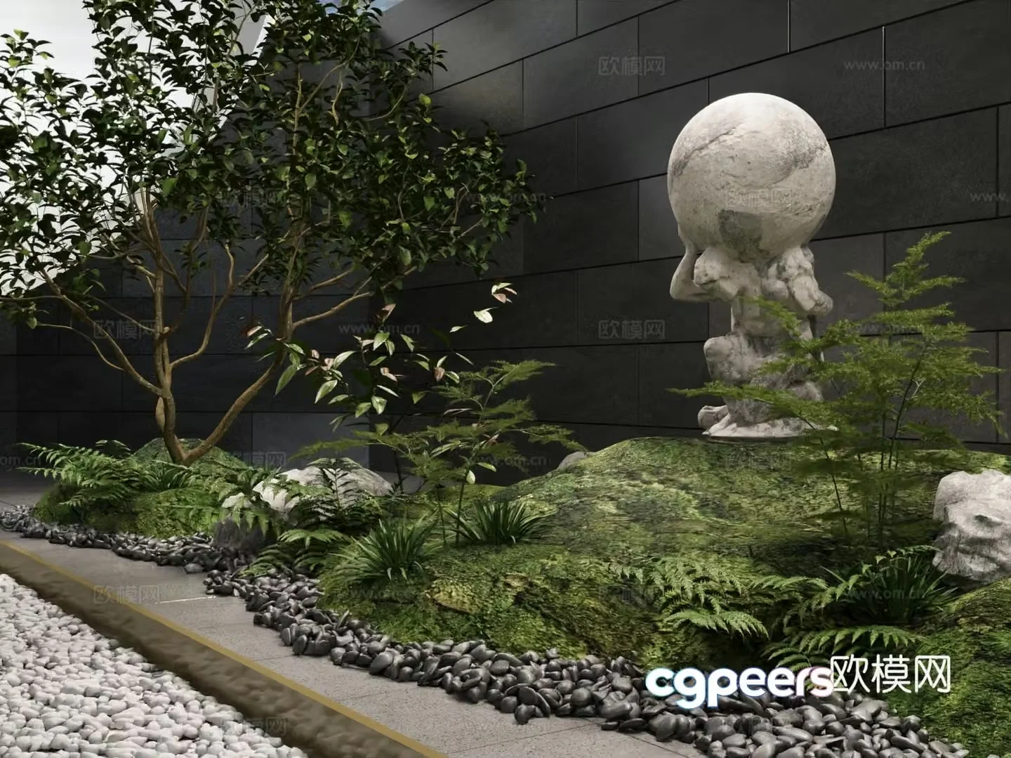 Modern interior landscape green plant landscaping small scenery sketch basement 3d model