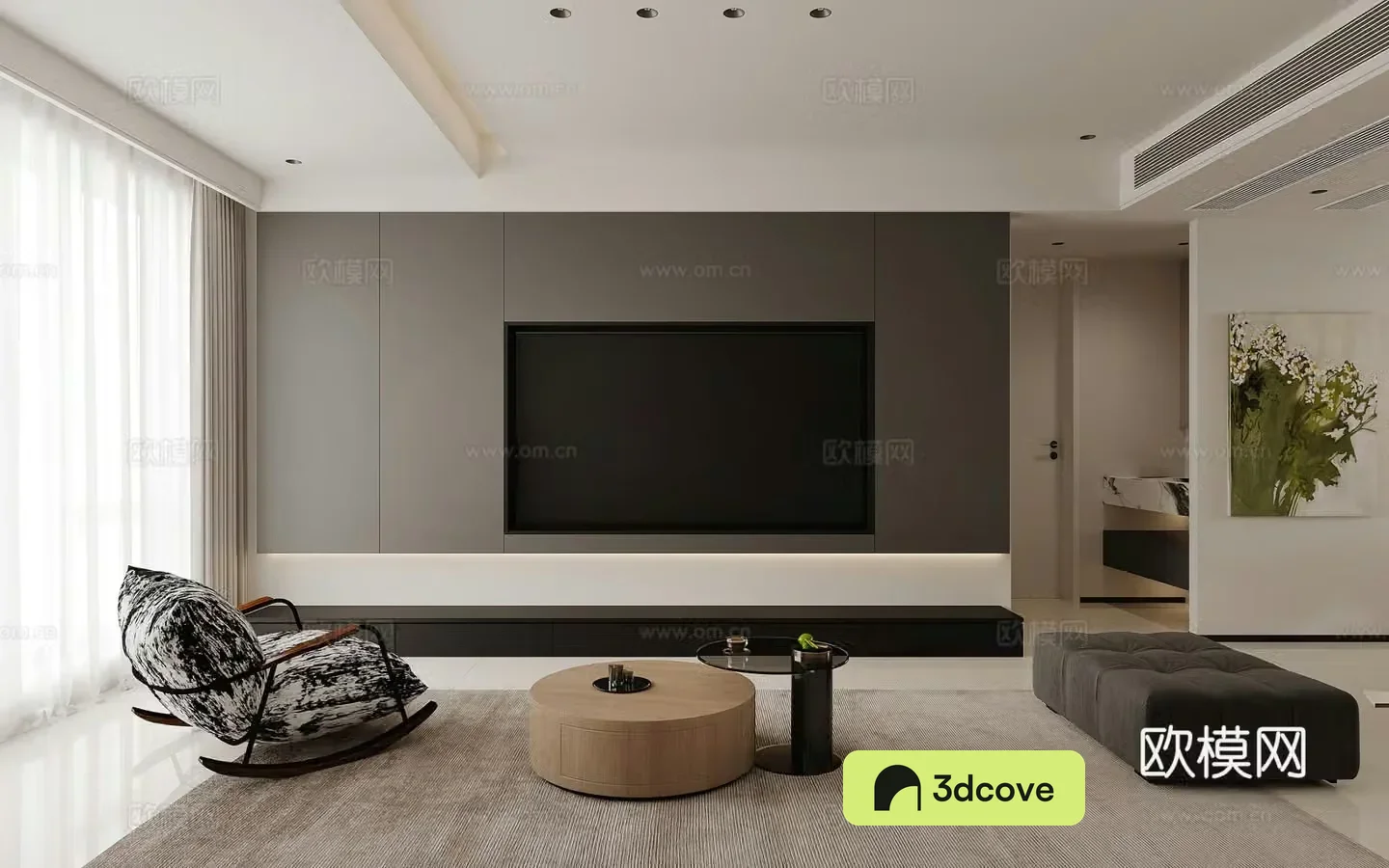 Modern living room TV background wall simple leisure chair rocking chair potted modern living and dining room