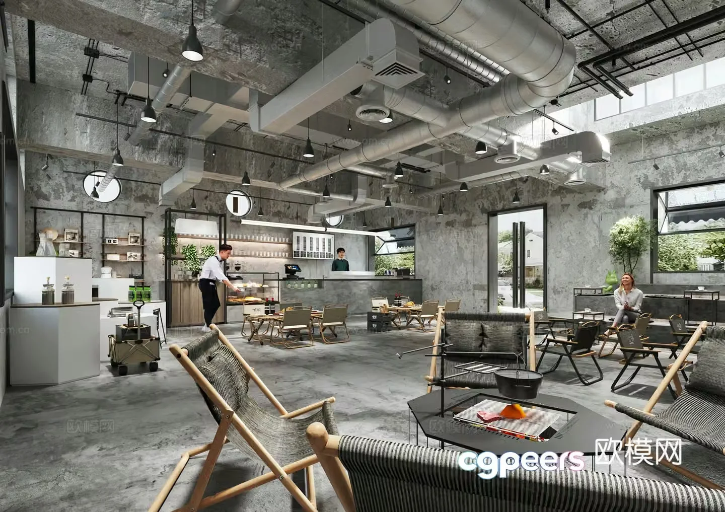 Modern industrial style internet celebrity coffee shop 3D model