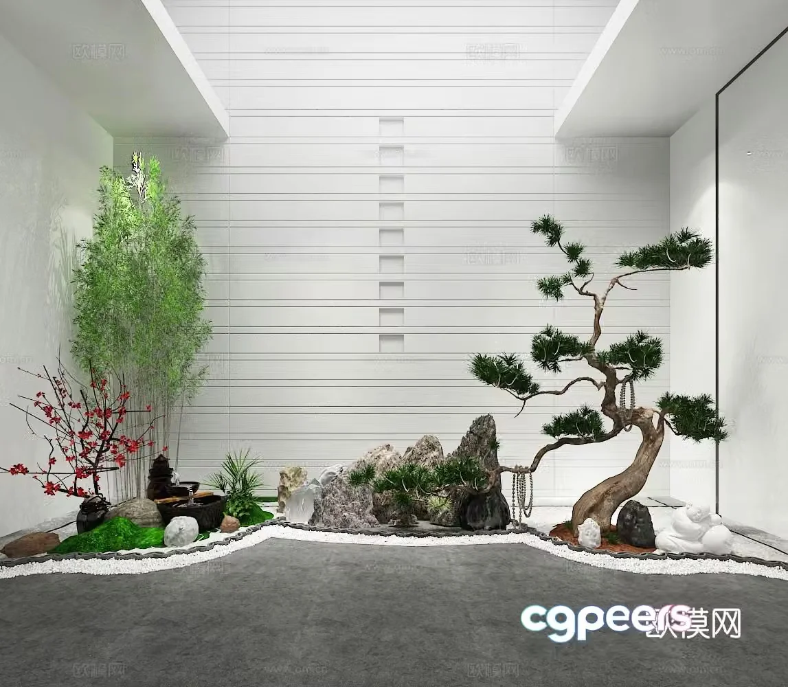 Chinese style indoor landscape garden scene gardening sketch 3D model