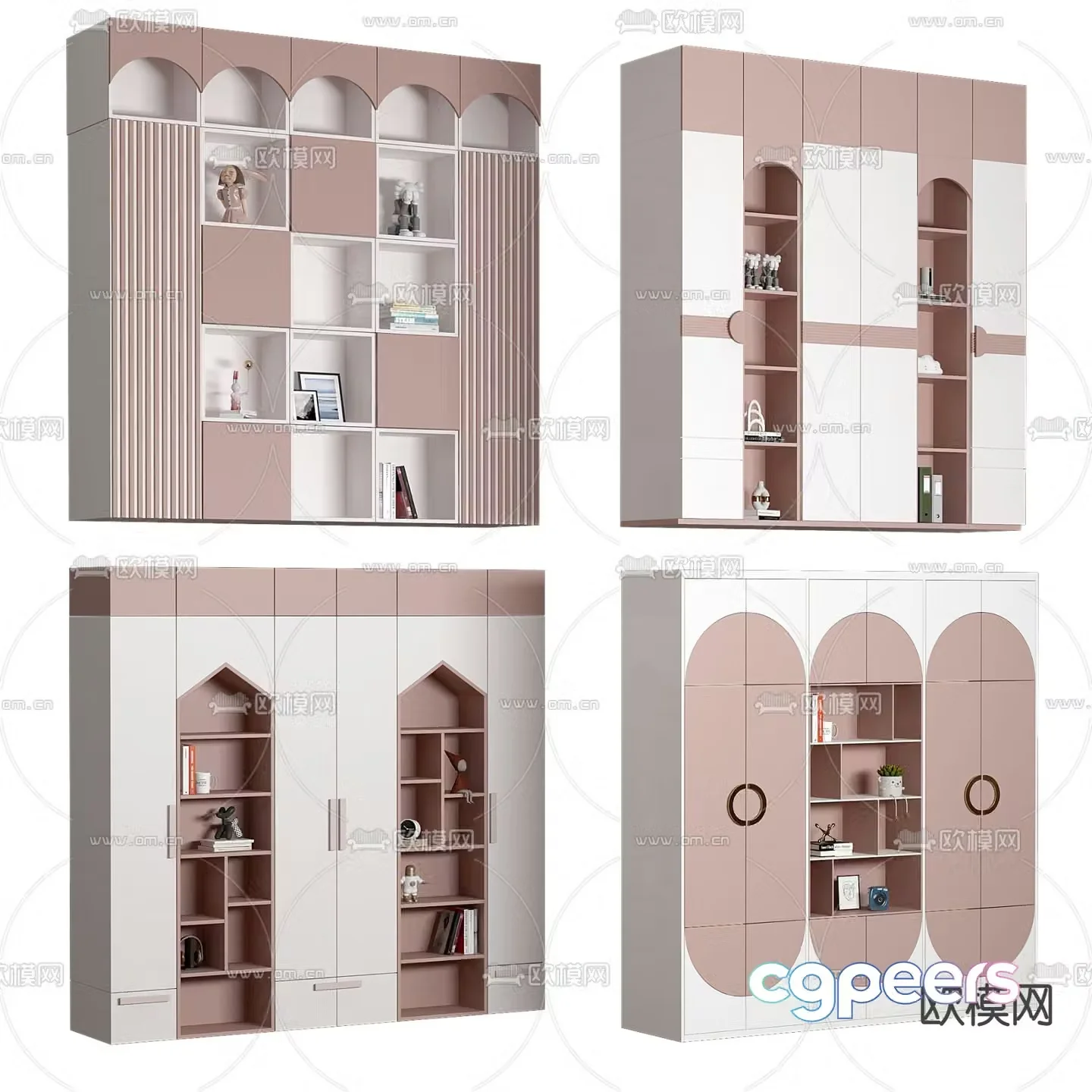 Modern solid wood children’s wardrobe bookcase 3d model