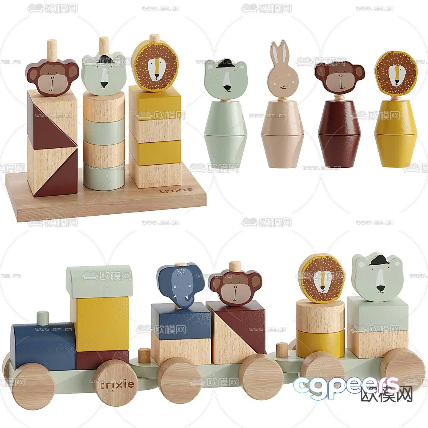 Cartoon animal building blocks children’s toys 3d model