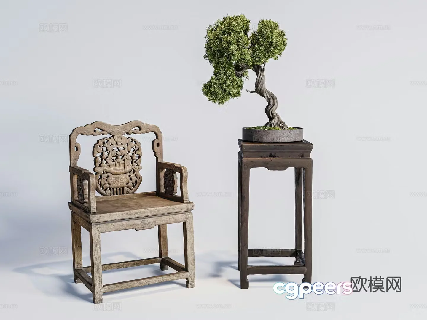 Chinese style wooden chair old and old wooden chair chair combination retro single chair 3d model