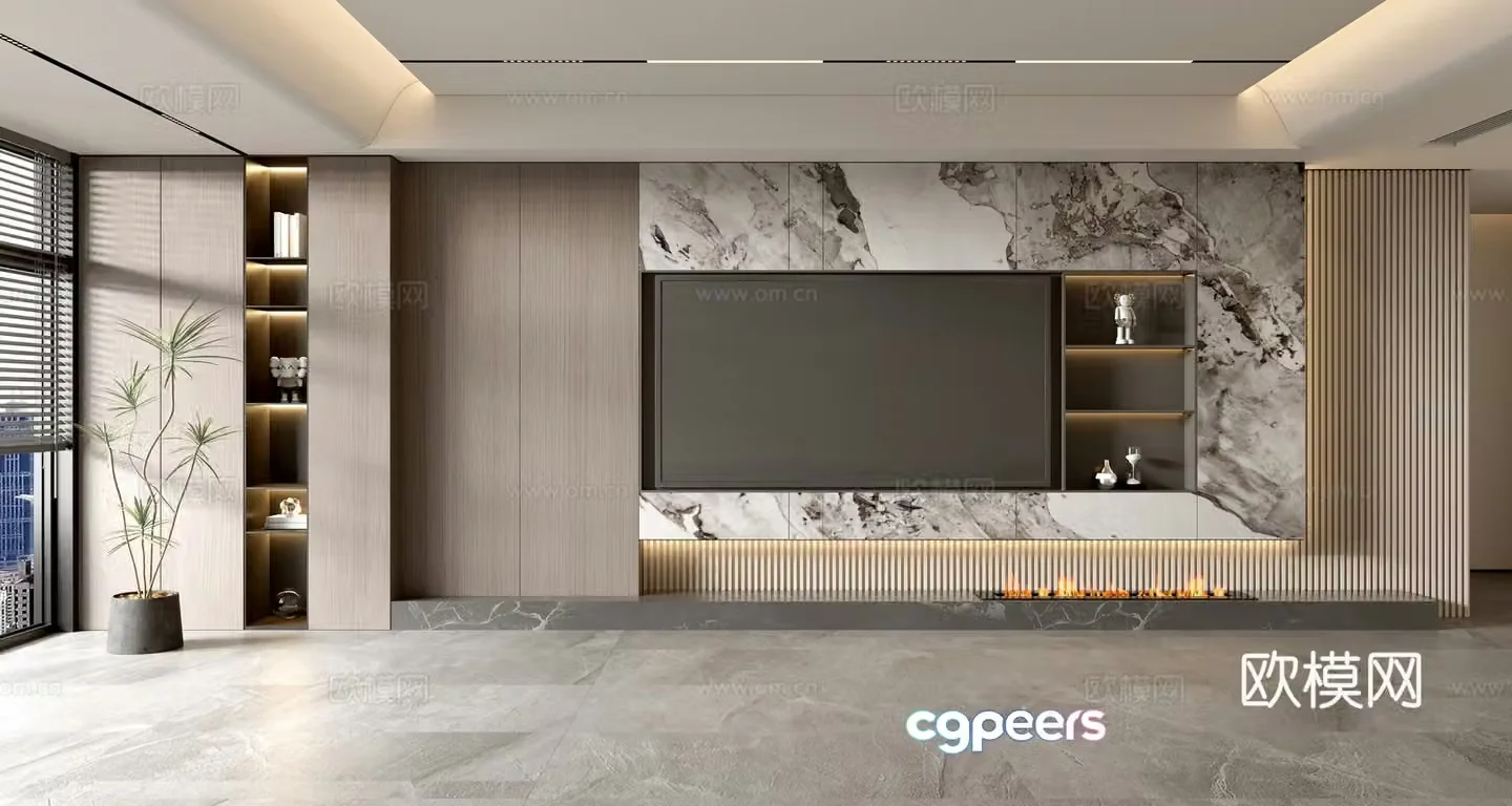 Modern TV background wall 3d model