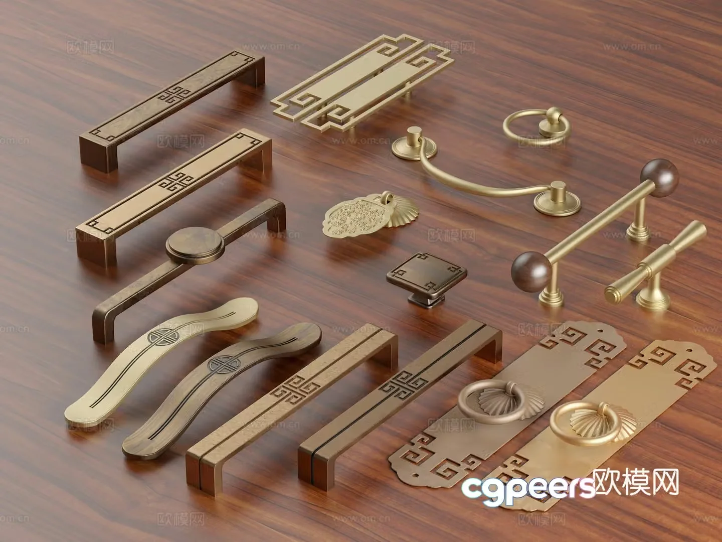 New Chinese style handle brass handle classic handle cabinet door handle wardrobe handle 3D model