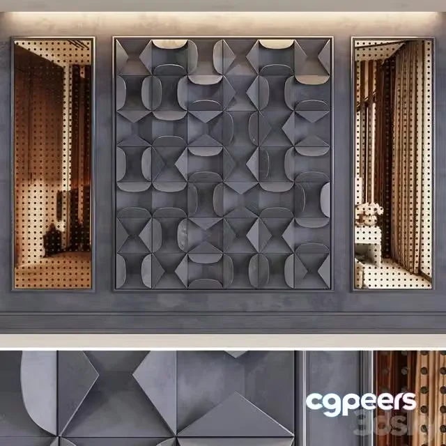 3ds Max Free – Decorative volumetric wall panel mid century modern
