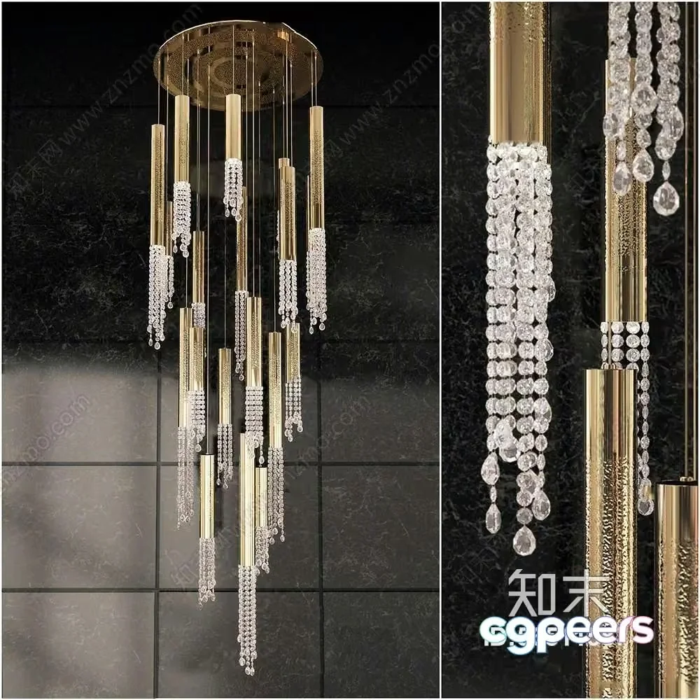 Gold Light Fixture 3D Model – 15541 – VRAY Render